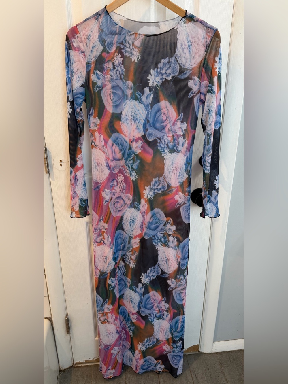 Sheer Beach Cover-Up with Floral Pattern, Size Medium